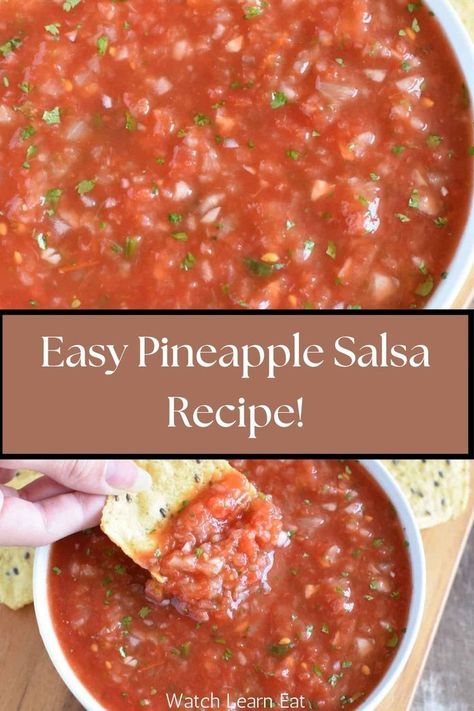 restaurant-style-pineapple-salsa Salsa With Pineapple, Pineapple Crunchy, Recipes With Pineapple, Pineapple Salsa Recipe, Sweet Shrimp, Easy Salsa Recipe, Restaurant Style Salsa, Diy Pineapple, Light Appetizers