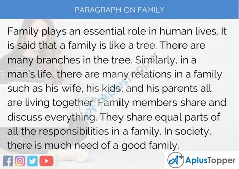 #ParagraphOnFamily #APlusToppercom Family Paragraph, My Family Paragraph, Complete Family, Nuclear Family, Rajiv Gandhi, Family Meaning, Good Citizen, Paragraph Writing, Family Units