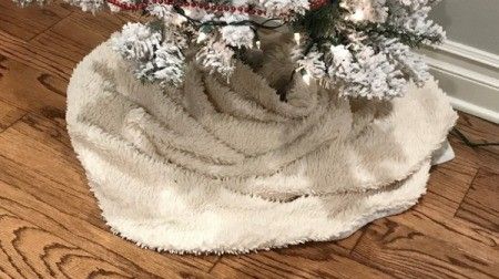 Using a Blanket as a Christmas Tree Skirt | ThriftyFun Yule Tree Skirt, Throw Blanket Tree Skirt, Blanket As Tree Skirt Christmas, Blanket For Tree Skirt, Christmas Tree Blanket Skirt, Blanket Tree Skirt Ideas, Blanket As Tree Skirt, Xmas Tree Skirts Ideas, Pencil Tree Skirt Ideas