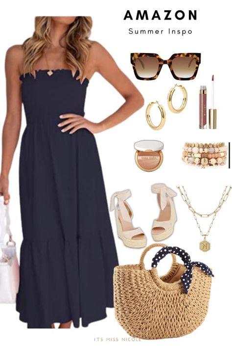 Amazon Resort Wear For Women, Navy Maxi Dress Outfit, Amazon Cruise Outfits, All Inclusive Resort Outfit Ideas, Amazon Resort Wear, Resort Outfit Ideas, Outfit Ideas Beach, Clothes Beach, Resort Casual