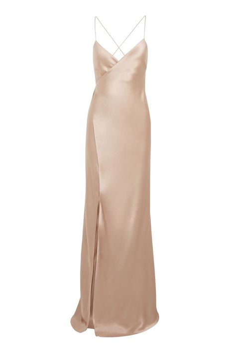 Champagne wedding dress Beige Slip Dress, Vestidos Beige, Champagne Silk Dress, Beige Long Dresses, Wrap Tie Dress, Long Wrap Dress, Champagne Bridesmaid Dresses, Champagne Bridesmaid, Satin Wrap Dress