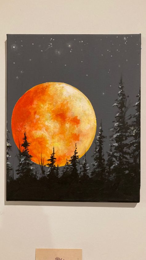 Dark Color Painting Ideas, Sun And Moon Painting Ideas, Halloween Art Painting Canvases, Night And Day Painting, Mini Canvas Art Fall, Painting Ideas On Black Canvas, Fall Painting Ideas On Canvas, Paint Inspo, Fall Acrylic Painting Ideas