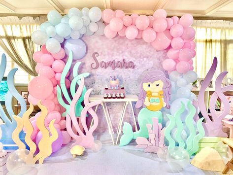 Mermaid Backdrop Ideas, Mermaid Balloon Backdrop, Mermaid Theme Party Decorations, Mermaid Birthday Backdrop, Mermaid Party Backdrop, Sea Birthday Party Decorations, Birthday Party Paper Decorations, Mermaid Backdrop, Ocean Birthday Party