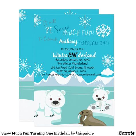 Snow Much Fun Turning One Birthday Invitation Turning One Birthday, Woodland Invitation Birthday, Combined Birthday Parties, Snow Much Fun, Woodland Birthday, Bear Party, Diy Birthday Decorations, Turning One, Party Invitations Kids