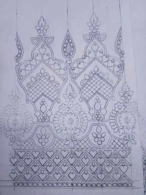 Daman Design Sketch, Sherwani Design, Border Motifs, Daman Design, New Embroidery Designs, Color Drawing Art, Flower Drawing Design, Border Embroidery Designs, Border Embroidery