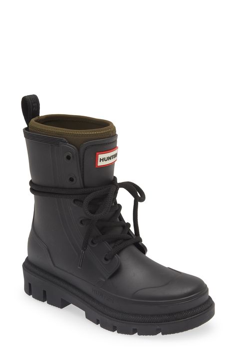 Hunter Diana Waterproof Rainboot available at #Nordstrom Work Boots Women, Boot Silhouette, Womens Work Boots, Humid Weather, Combat Boot, Women Hunters, Waterproof Shoes, Rain Boot, Black Olive