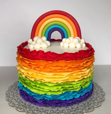 Rainbow Colored Birthday Cake, Lgbtq Cake, Rainbow Birthday Cakes, Rainbow Cake Designs, Rainbow Birthday Party Cake, Rainbow Cake Decorating Ideas, Rainbow Fondant Cake, Rainbow Ruffle Cake, Rainbow Party Cake