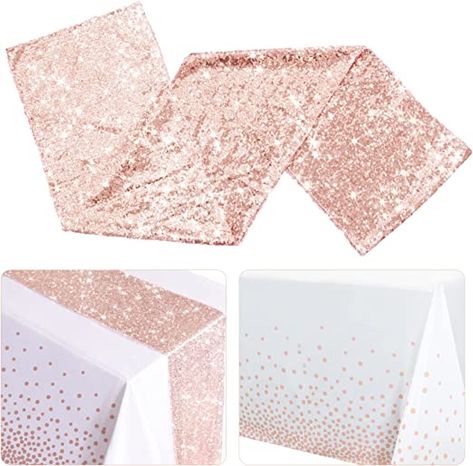 Amazon.com: 2Pcs 12x108inch Disposable Rectangular Tablecloth Rose Gold Set Sequins Table Runners and 54x108inch Table Cloths Plastic Table Runner for Rose Gold Party Decorations (A-Rose Gold): Home & Kitchen Rose Gold Party Decorations, Rose Gold Table Runner, Gold Sequin Table Runner, Golden Table, Rose Gold Table, Gold Tablecloth, Rose Gold Party Decor, Gold Table Runners, Sequin Table Runner