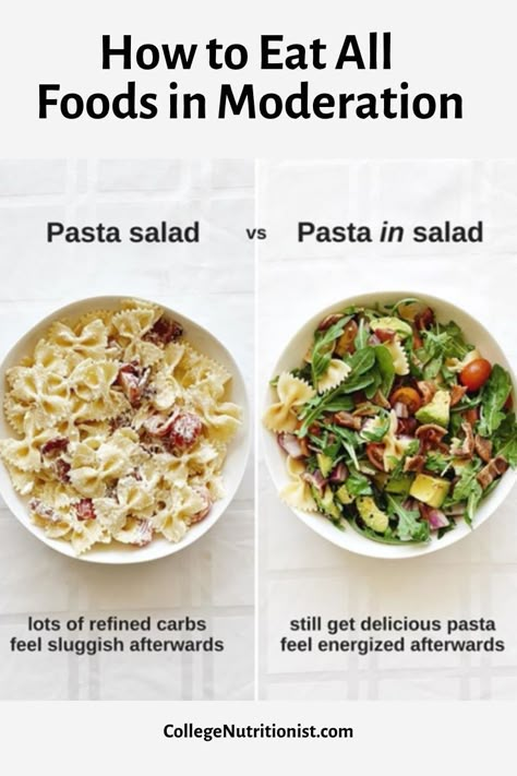 Learn how to eat intuitively and include all foods in moderation #collegenutritionist #intuitiveeating #mealprep #diet #weightloss Meatless Salads, Salad With Pasta, Cookies Banane, Volume Eating, Rachel Paul, College Nutritionist, Seasonal Food, Big Bowl, Creamy Pasta