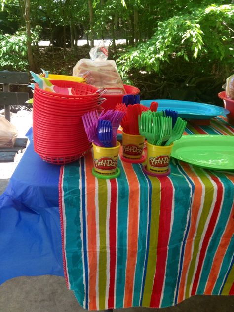 Playdoh Party                                                                                                                                                                                 More Playdough Birthday Party, Playdough Party Ideas, Play Doh Birthday Party Ideas, Playdough Birthday Party Ideas, Playdoh Birthday Theme, Play Dough Birthday Party, Play Doh Birthday Party, Play Dooh, Playdoh Ideas