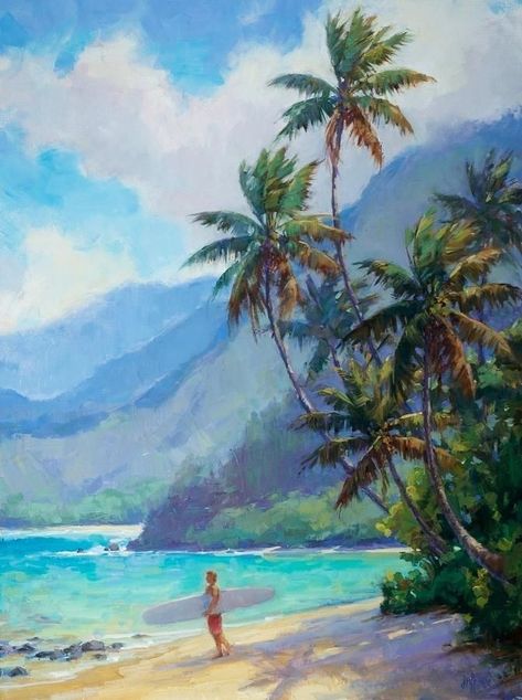 Jenifer Prince, How To Make Canvas, Canvas Workspace, Hawaii Painting, Hawaii Landscape, X Carve, Painting Tropical, Tropical Painting, Hawaii Art