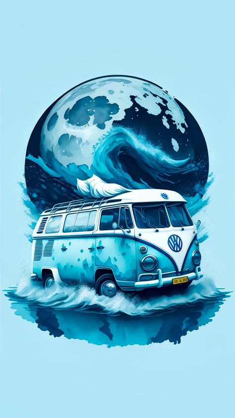 Wallaper paint for blue kombi in the moon Campervan Tattoo, Wallpaper 2023, Combi Volkswagen, Cool Backgrounds, Home Wallpaper, Android Wallpaper, Iphone Background, Cool Wallpaper, Volkswagen