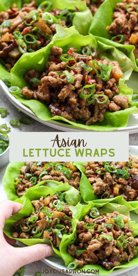 2 reviews · 25 minutes · Gluten free · Serves 4 · Asian Lettuce Wraps - easy, healthy and delicious Chinese inspired appetizer with ground pork, water chestnuts, onions and a delicious sauce. Light and low carb, it's also perfect for a quick weeknighy dinner! Crockpot Asian Chicken Lettuce Wraps, Asian Recipes With Ground Chicken, Yard House Chicken Lettuce Wraps, Shredded Chicken Recipes Asian, Asian Minced Chicken, Stove Top Dinner Ideas Healthy, Chicken And Lettuce Recipes, Of Change Chicken Lettuce Wraps, Asian Casserole Recipes For Dinner