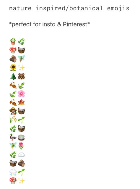 Emoji For Nature, Earthy Emoji Combinations, Botanical Garden Captions, Flower Emoji Combinations, Nature Bio For Instagram, Love Emoji Combo, Spring Emojis, Nature Emoji Combo, Fairy Emoji