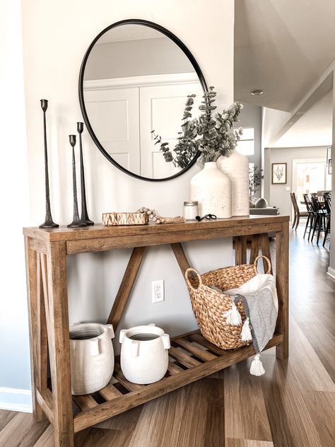 Entrance Tables, Farmhouse Entry Table, Console Table Entryway, Entry Table Decor, Farmhouse Console Table, Rustic Farmhouse Living Room, Console Table Decorating, Entryway Table Decor, Living Room Console