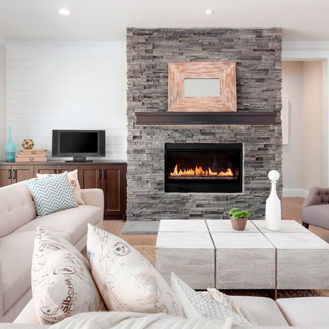 20 Inexpensive Ways to Make Your Home Look More Expensive | The Family Handyman Built In Electric Fireplace, Direct Vent Gas Fireplace, Electric Fireplace Insert, Wall Mount Electric Fireplace, Pierre Auguste Renoir, Stacked Stone, Fireplace Inserts, Fireplace Design, Formal Living