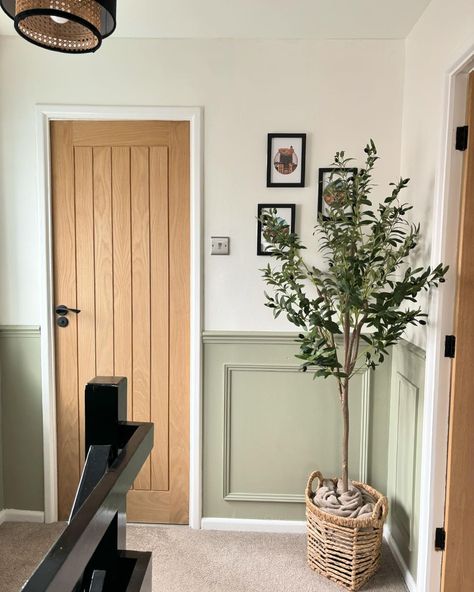 Overtly Olive, Stairs And Hallway Ideas, Disney Prints, Green Hallway Ideas, Airing Cupboard, Green Hallway, Simple Living Room Decor, Hallway Inspiration, Flat Decor