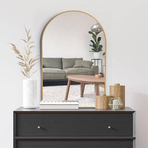 Sixty Times - Arched Mirror - 24" x 36" Inch - Gold - Large Gold Vanity Mirror, Entryway Arch Mirror, Dresser Mirror for Bedroom, Modern Gold Frame... Arch Mirror Vanity Bedroom, Arch Mirror Entryway, Arched Mirror Wall, Entryway Arch, Black Arched Mirror, Modern Bathroom Wall Decor, Gold Frame Mirror, Gold Arch Mirror, Black Arch Mirror