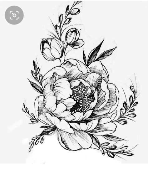 Peony Drawing, Abstract Tattoo Designs, Leo Tattoos, Peonies Tattoo, Flower Art Drawing, Flower Sketches, Tattoo Cover-up, Time Tattoos, Feminine Tattoos