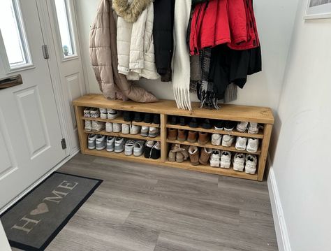 Handmade solid wooden shoe bench made from sustainable rustic pine & waxed in Fiddes environmentally friendly wax polishes. Dimensions 30 Depth 56cm Height Available in many lengths 2 top shelves 12cm high Lower shelf 18cm high If your looking for a bespoke size or change of shelving layout we’re more than happy to discuss, just pop us a message. Diy Shoe Bench, Storage Bench Entryway, Coat And Shoe Storage, Pallet Shoe Rack, Shoe Storage Bench Entryway, Shoe Storage Unit, Shoe Rack Bench, Bench Entryway, Diy Shoe Rack