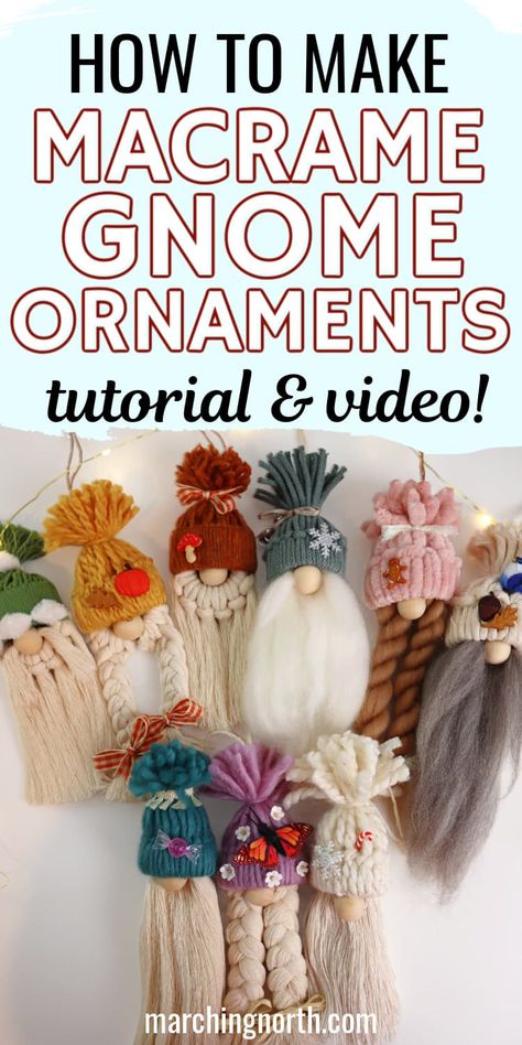 Macrame Gonk Tutorial, Diy Yarn Christmas Knomes, Macrame Gonk, Macrame Gnomes Diy, Macrame Patterns Tutorials How To Make, Homemade Gnomes, Easy Macrame Projects, Gnomes Tutorial, Christmas Yarn Crafts