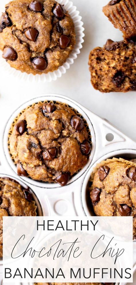 Chocolate Chip Banana Muffins, Kids Snack Food, Healthy Banana Muffins, Healthy Chocolate Chip, Chocolate Chip Banana, Banana Chocolate Chip Muffins, Overripe Bananas, Easy Snack Recipes, Banana Chocolate Chip