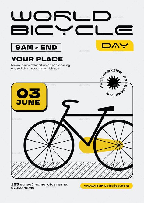 World Bicycle Day Flyer Bike Repair Shop, World Bicycle Day, Bike Repair, Street Names, Repair Shop, Graphic Design Art, Design Art, Bicycle, Photoshop