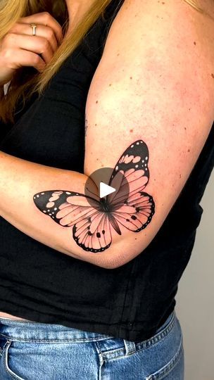 Butterfly Elbow Tattoos For Women, Moving Butterfly Tattoo, Butterfly Tattoo Elbow, Elbow Butterfly Tattoo, Butterfly Elbow Tattoo, Moving Tattoo Ideas, Moving On Tattoos, 3d Butterfly Tattoo, 2 Tattoo