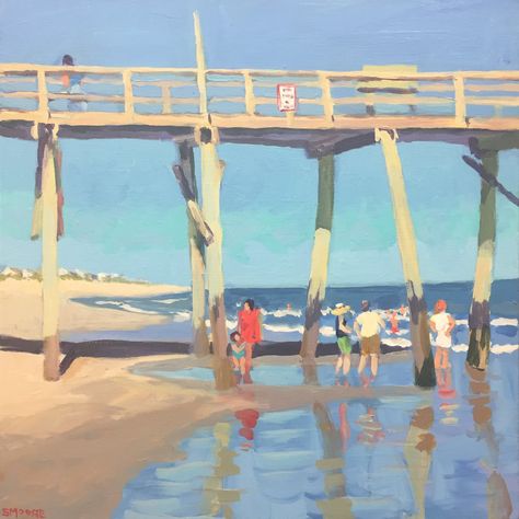 Pier Party 18x18 acrylic Pier Illustration, Bay Area Figurative Movement, Color Pencil Illustration, Painting People, Building Art, Motivational Art, Plein Air Paintings, Small Paintings, Gouache Painting