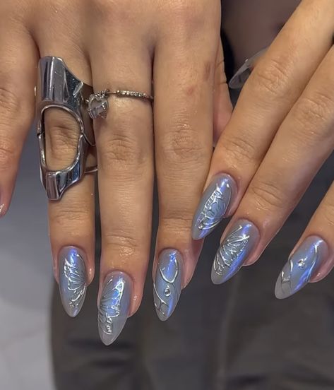 Cinderella Nails, Periwinkle Nails, Hoco Nails, Airbrush Nails, Magnetic Nails, Blue Nail Art, Simple Acrylic Nails, Blue Nail Designs, Prom Ideas