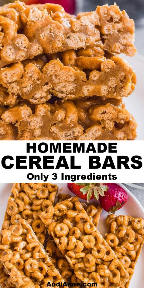 These healthy cereal bars are easy to make with only 3 ingredients. Cheerios are combined with melted peanut butter and honey for an easy grab-and-go snack. Healthy Cereal Bars, Homemade Cereal Bars, Cereal Bars Recipe, Cereal Bars Homemade, Melted Peanut Butter, Cereal Bars Recipes, Homemade Bars, Peanut Butter And Honey, Easy Bar Recipes