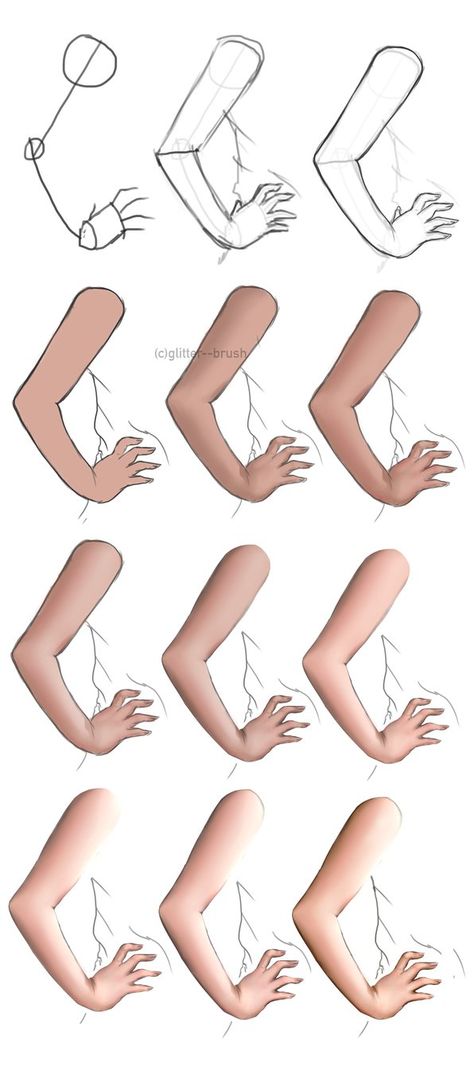 Arm (2) by GlitterBrushArt Hand Poses Drawing Step By Step, Arm Drawing Tutorial Step By Step, Arm Coloring Tutorial, How To Draw Female Arms, Arm Shading Reference, How To Draw Arms And Hands Step By Step, How To Draw Arms Step By Step, Anime Arms Reference, Arm Shading