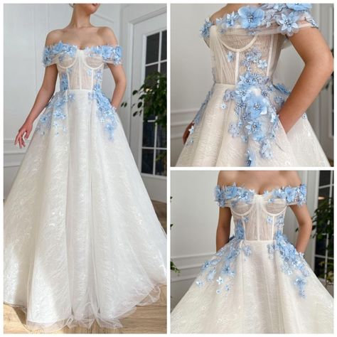 Wedding Dress With Blue Flowers, Pastel Blue Wedding, Fairy Gown, Pretty Lace Dresses, Senior Prom Dresses, Wedding Dresses With Flowers, Top Wedding Dresses, Blue Wedding Dresses, Dream Wedding Ideas Dresses