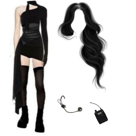 Black Outfits For Women Concert, Black Dress Performance Outfit, Kpop Performance Outfit Black, Performance Outfit Black, Black Outfit Kpop, Solo Kpop Outfits, Black Kpop Outfit, Black Performance Outfit, Stage Outfits Black