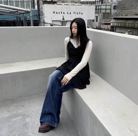 #acubifashion #acubi #koreanfashionoutfits #fashion #gorp #hongdae Pants Under Skirt Y2k, Dress Over Jeans Korean Style, Dress On Jeans Y2k, Korean Hongdae Fashion, Dress Over Pants Outfits Y2k, Acubi Fashion Dress, Acubi Fashion For School, Jeans And Dress Outfit Y2k, Blue Jeans Korean Outfit