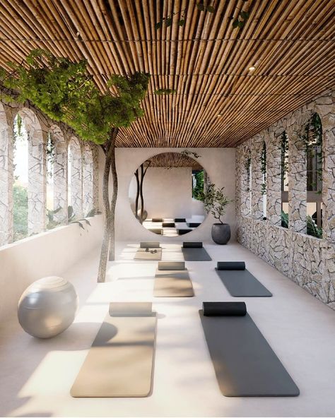 Yoga Terrace, Modern Yoga Studio, Yoga Room Design, Home Yoga Room, Hot Yoga Studio, Wellness Room, Meditation Studio, Yoga Studio Design, Wellness Studio