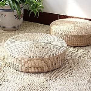 MAHAO Japanese Style Handcrafted Eco-Friendly Padded Knitted Straw Flat Seat Cushion,Hand Woven Tatami Floor Cushion Corn Maize Husk (Dia40cm/15.8" x 10cm/4") Tatami Futon, Tatami Floor, Sitting Cushion, Zen Home Decor, Floor Sitting, Zen Decor, Floor Pouf, Unique Coffee Table, Floor Seating