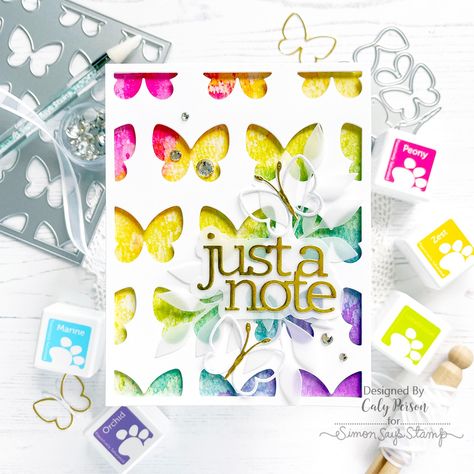 Bring on ALL the Butterflies! Create a Spring Fantasy with Simon Says Stamp Die-Cuts: Crafty with Caly | Copic Sketch Markers, Happy Cards, Butterfly Theme, Sketch Markers, Shaker Cards, Specialty Paper, Touch Of Gold, Simon Says Stamp, Over The Rainbow