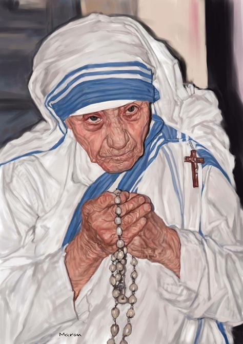 Mutter Teresa Mother Tressa, Aesthetic Church, St Teresa Of Calcutta, Saint Teresa Of Calcutta, Teresa Of Calcutta, Caricature Portrait, St Teresa, Saint Teresa, Praying The Rosary