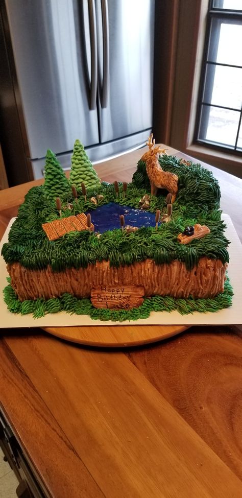 Outdoorsy cakes are fun to make! Outdoorsy Cake, Deer Cake, Deer Cakes, Chris B, Kids Cakes, Themed Birthday Cakes, Biome, Cakes For Boys, Nature Themed