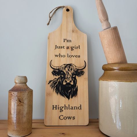 This stunning Highland cow, Scottish cow, wooden,bamboo, decorative,chopping board, is sure to make a lovely addition to your kitchen decor! by Craftdoor23 on Etsy Hyland Cow, Cow Kitchen, Scottish Cow, Beautiful Decoration, Chopping Board, Highland Cow, Beautiful Decor, Laser Engraved, Kitchen Accessories