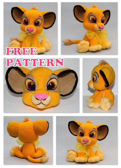 Amigurumi The Lion King Simba Free Crochet Pattern Lovey Free Pattern, Crochet Lovey Free Pattern, Lion Crochet, Pikachu Crochet, The Lion King Simba, Disney Crochet Patterns, Crochet Lion, Giraffe Crochet, Crochet Toys Free