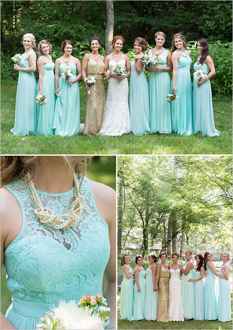 mint and gold bridesmaids @weddingchicks | Samantha Laffoon Photography Peach Bridesmaid, Mint Bridesmaid, Peach Bridesmaid Dresses, Mint Bridesmaid Dresses, Wedding Mint Green, Gold Wedding Colors, Mint And Gold, Childhood Dreams, Gold Bridesmaid Dresses