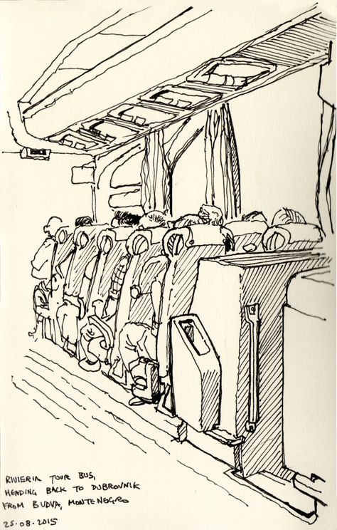 Travel Art Drawing, Bus Sketch, Bus Illustration, Bus Drawing, Budva Montenegro, Bus Art, Tour Bus, Sketchbook Art Journal, Art Diary