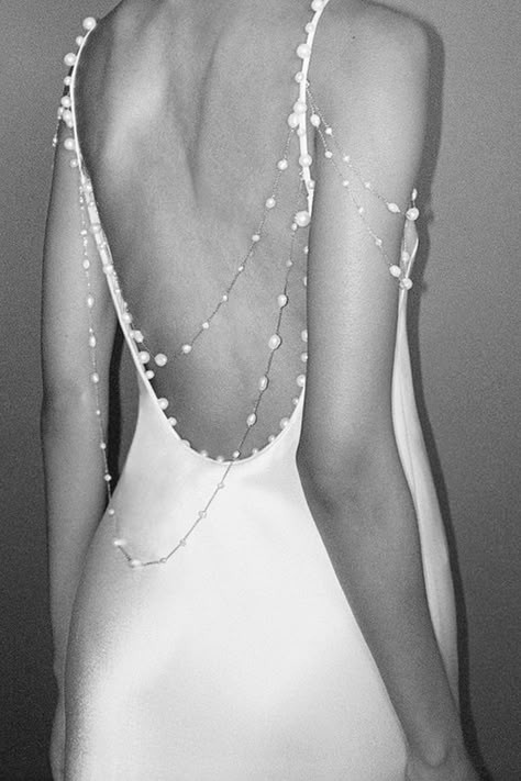 Backless Wedding Dresses - The Lane Wedding Inspiration Backless Minimalist Wedding Dress, T Back Wedding Dress, Backless Fitted Wedding Dress, Wedding Dress Back Necklace, Sleeveless Backless Wedding Dress, Dress With Beaded Straps, Wedding Dresses V Back, Open Back Button Wedding Dress, Back Necklace Wedding Dress