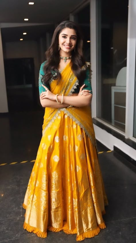 Half Saree Poses, Langa Voni Half Saree, Kirti Shetty, Kirthi Shetty, Actresses In Saree, Kriti Shetty, Simple Indian Suits, Lehenga Ideas, Kerala Saree Blouse Designs