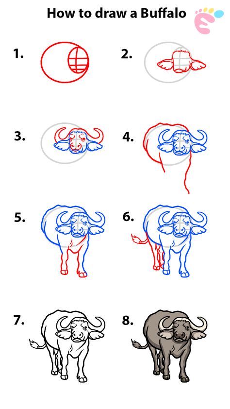 How To Draw A Buffalo, How To Draw A Buffalo Step By Step, Buffalo Drawing Easy, Cute Buffalo Drawing, Buffalo Drawing Pencil, Buffalo Drawing, Cartoon Buffalo Drawing, How To Draw A Rhino Step By Step, African Buffalo Drawing