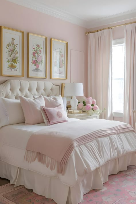 Charleston Bedroom Ideas, Preppy Pink Bedroom, Love Shack Fancy Bedroom, Preppy Bedrooms, Preppy Apartment, Blue And Pink Bedroom, Pink Bedroom Walls, Preppy Bedroom Decor, Pink Bedroom Design