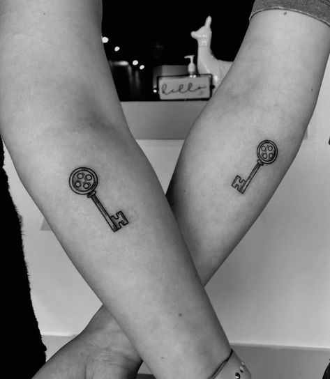 Mini Coraline Tattoo, Sick Matching Tattoos, Matching Tattoos For Best Friends Aesthetic, Coraline Aesthetic Tattoo, Tim Burton Matching Tattoos, Coraline Themed Tattoo, Matching Movie Tattoos, Coraline Quote Tattoo, Emo Best Friend Tattoos