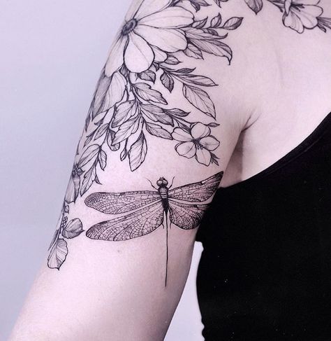 Diana Severinenko, Cross Shoulder Tattoos, Dotwork Tattoo Mandala, Small Dragonfly Tattoo, Front Shoulder Tattoos, Dragonfly Tattoo Design, Cross Tattoo For Men, Bug Tattoo, Upper Arm Tattoos